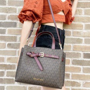 Michael Kors Emilia Small Triple Compartment Satchel Signature Brown MK Merlot